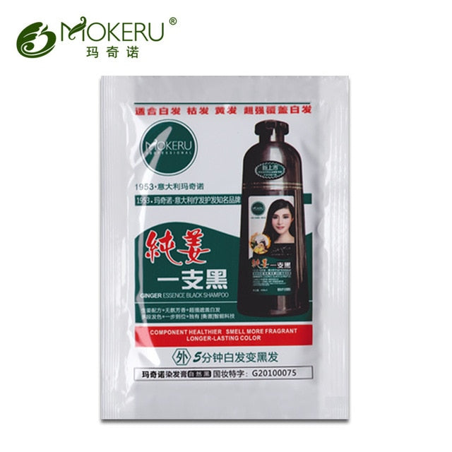 Mokeru 5pcs/lot Organic Ginger Herbal Black Shampoo Prevent Hair Loss Anti Gray White Fast Dye Black Hair Shampoo For Women